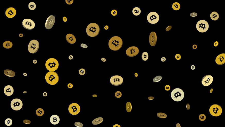 Golden Bitcoin Coin confetti. Bitcoin cryptocurrency. Business concept. 3d confetti