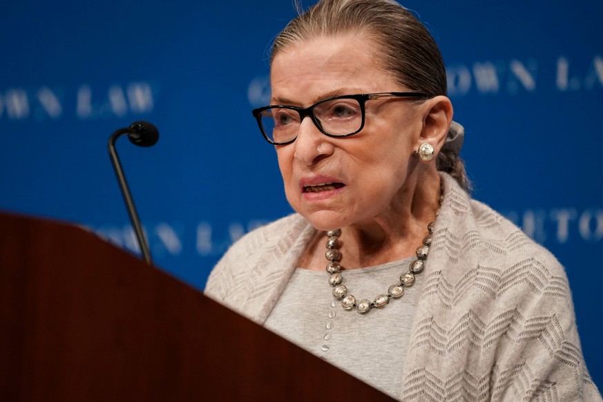 FILE PHOTO: U.S. Supreme Court Justice Ruth Bader Ginsburg delivers remarks during a discussion hosted by the Georgetown University Law Center in Washington, D.C., U.S., September 12, 2019. REUTERS/Sa ...