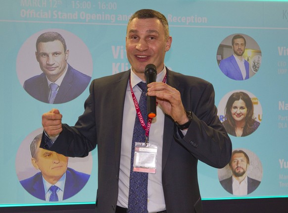 Cannes, France - March 13, 2019: MIPIM - The world s leading property market with Vitali Klitschko, former boxing professional and mayor of Kiev, Real Estate, Immobilien, Buergermeister, Cannes: MIPIM ...