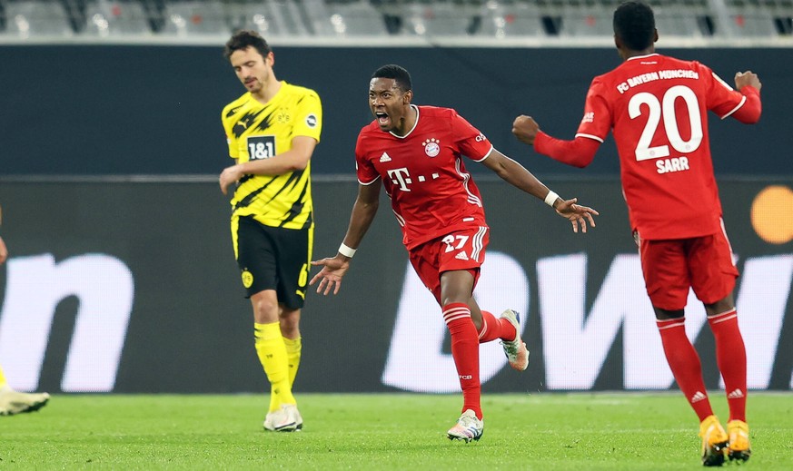 David Alaba traf im Topspiel gegen Borussia Dortmund per Freistoß zum 1:1-Ausgleichstreffer.