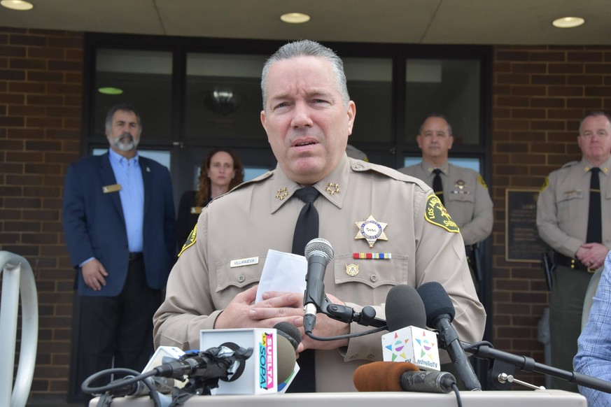 Alex Villanueva, chief of sheriffs of Los Angeles County, speaks about the crashed helicopter where former basketball player Kobe Bryant, his 13-year-old daughter and 7 others, including the pilot, di ...