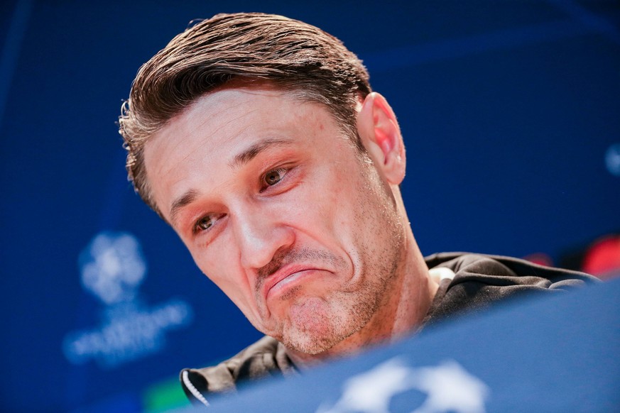 Trainer Niko Kovac (FC Bayern Muenchen) bei der Pressekonferenz unzufrieden GER, Fussball, UEFA Champions League, Abschlusstraining FC Bayern Muenchen, 12.03.2019 Muenchen *** Coach Niko Kovac FC Baye ...