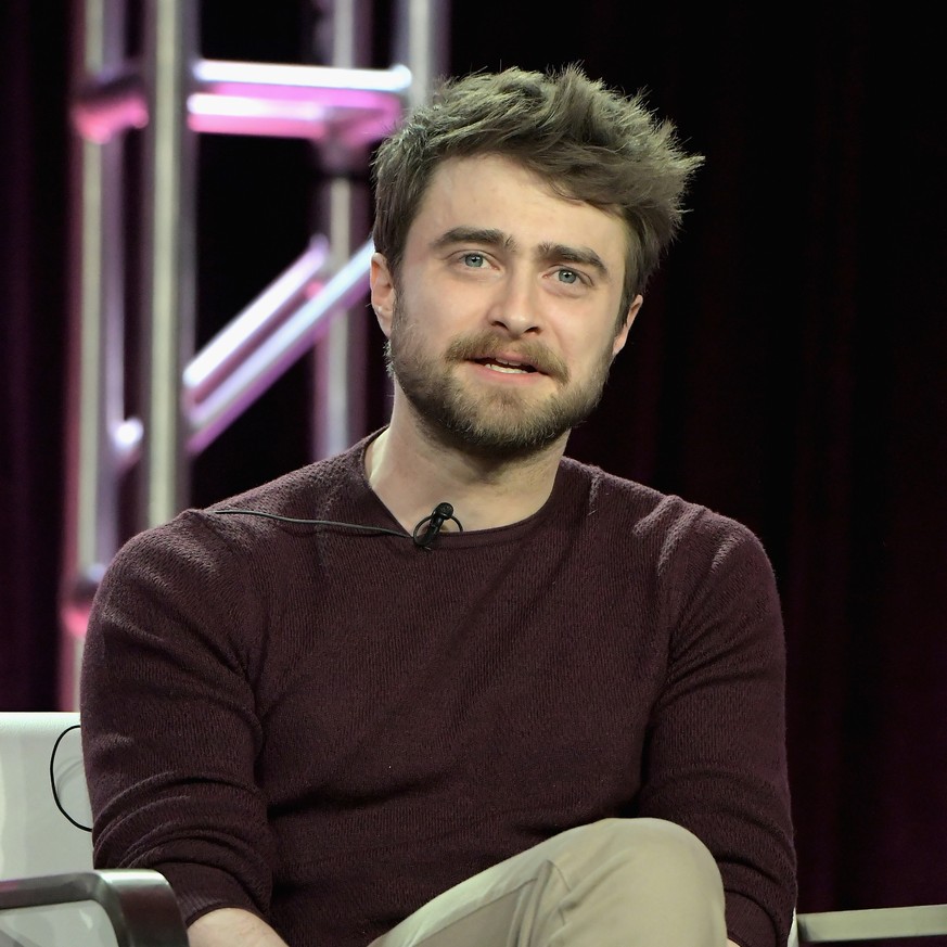 PASADENA, CA - FEBRUARY 11: (EDITORS NOTE: Retransmission with alternate crop.) Daniel Radcliffe of &#039;Miracle Workers&#039; speaks onstage during the TBS portion of the TCA Turner Winter Press Tou ...