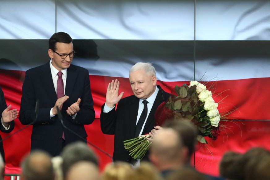 Parliamentary Election in Poland. Election Evening of Law and Justice Parliamentary Election in Poland. Election Evening of Law and Justice on October 13, 2019 in Warsaw, Poland. Pictured: Mateusz Mor ...