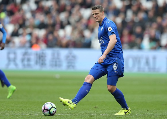 March 18th 2017, The London Stadium, East London, England; EPL Premier League football, West Ham versus Leicester City; Robert Huth of Leicester City passing the ball xJohnxPatrickxFletcherx PUBLICATI ...