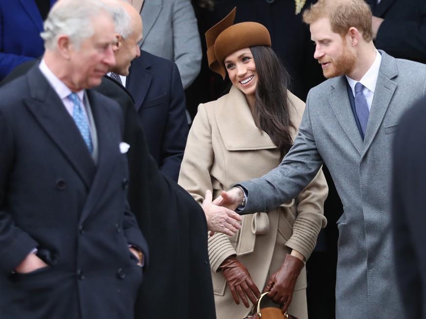 KING&#039;S LYNN, ENGLAND - DECEMBER 25: Prince Charles; Prince of Wales Catherine, Duchess of Cambridge, Meghan Markle and Prince Harry attend Christmas Day Church service at Church of St Mary Magdal ...