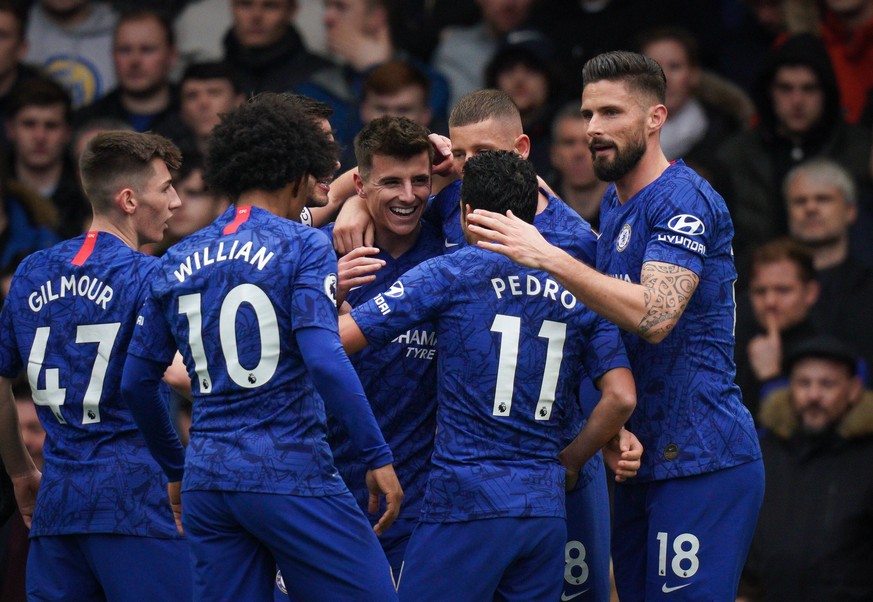 Celebrations after Mason Mount of Chelsea scores the opening goal during the Premier League match between Chelsea and Everton at Stamford Bridge, London, England on 8 March 2020. PUBLICATIONxNOTxINxUK ...