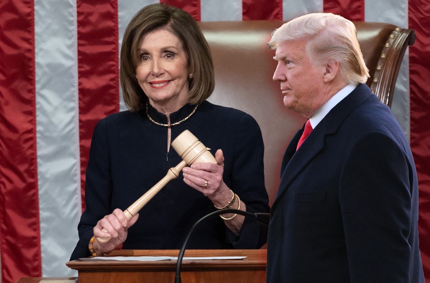 Speaker of the United States House of Representatives Nancy Pelosi Democrat of California presides over Resolution 755, Articles of Impeachment Against US President Donald J. Trump as the House votes  ...