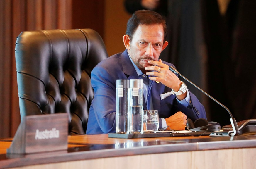 FILE PHOTO: Brunei&#039;s Sultan Hassanal Bolkiah attends the retreat session during the APEC Summit in Port Moresby, Papua New Guinea on November 18, 2018. REUTERS/David Gray/File Photo